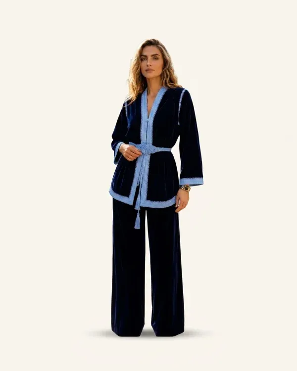 Azure Noir Velvet Kimono Set, velvet matching sets by Maison K-Loh
