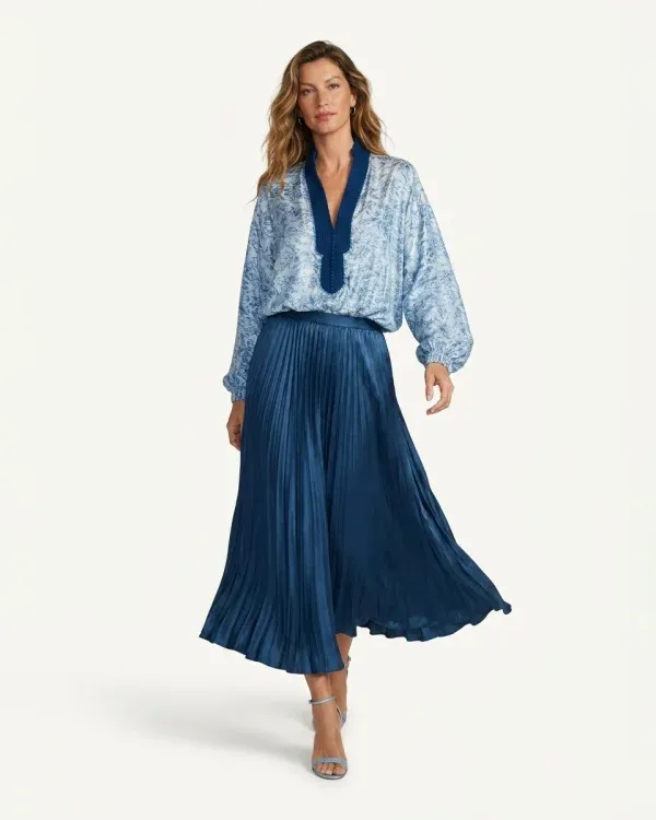 Bleu Jardin Silk Blouse, silk tops by Maison K-Loh