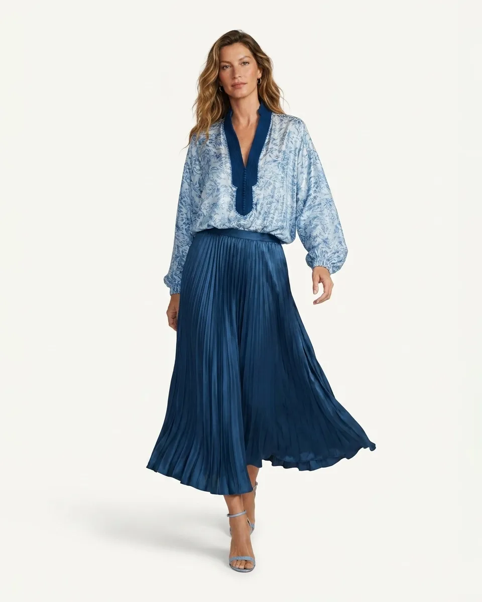 Bleu Jardin Silk Blouse, silk tops by Maison K-Loh