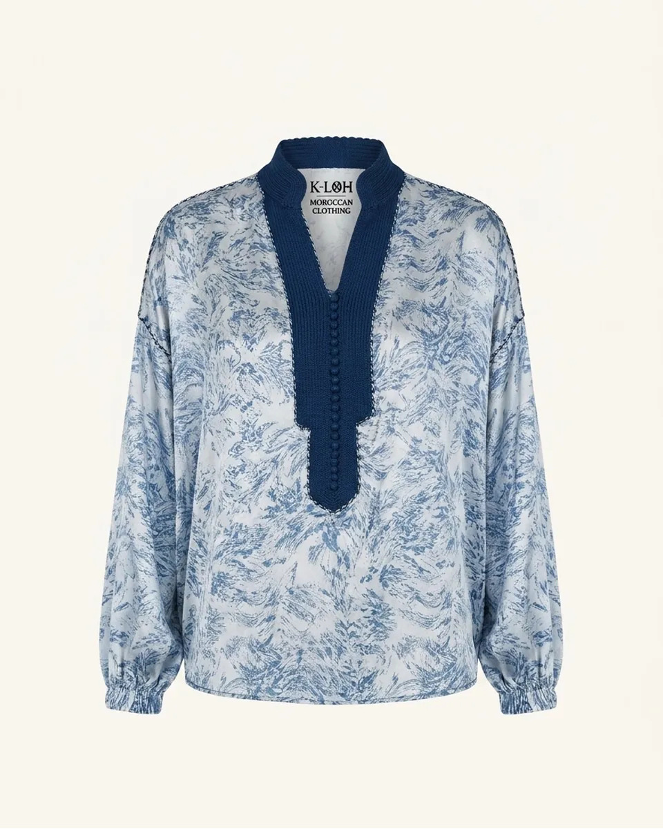 Bleu Jardin Silk Blouse by Maison K-Loh, view 3