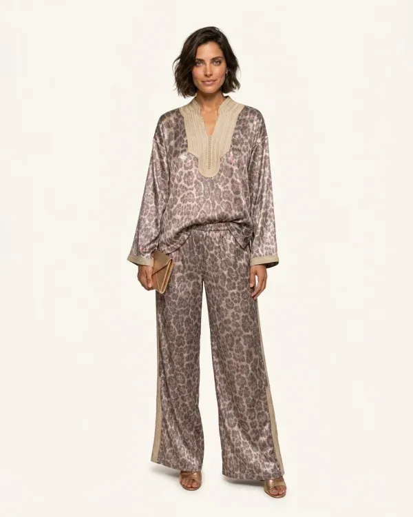 Sahara Silk Gold Leopard Set, silk matching sets by Maison K-Loh