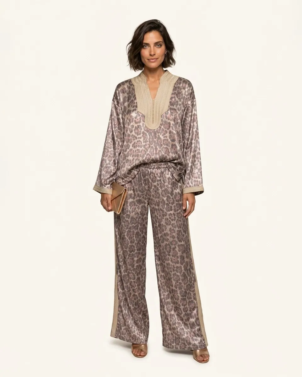 Sahara Silk Gold Leopard Set, silk matching sets by Maison K-Loh