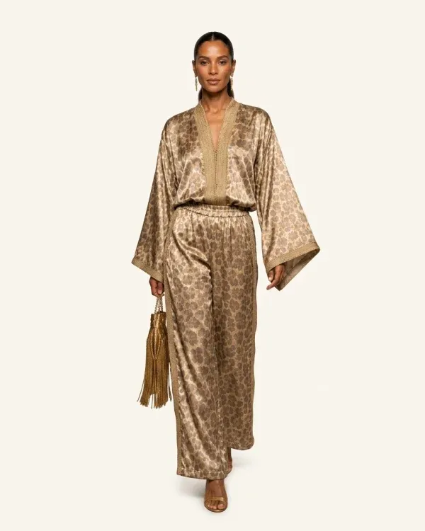 Sahara Silk Rose Gold Leopard Set, silk matching sets by Maison K-Loh
