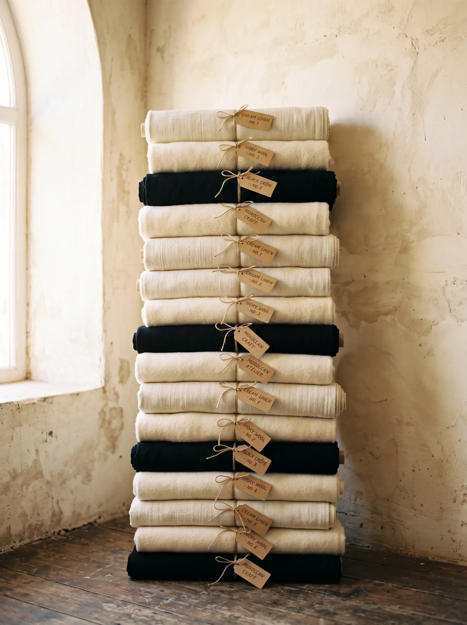 Fabric selection at the Maison K-Loh atelier